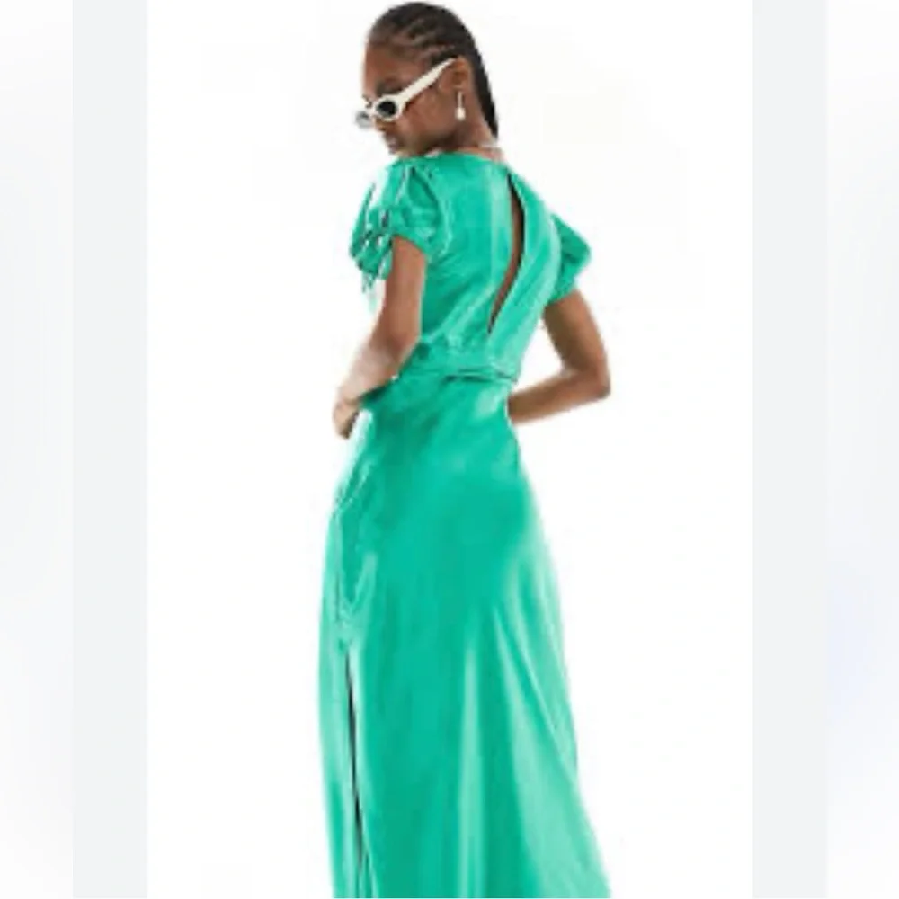 Free People Emerald Green Satin Maxi Dress with Embroidered Bodice - Picture 7 of 8
